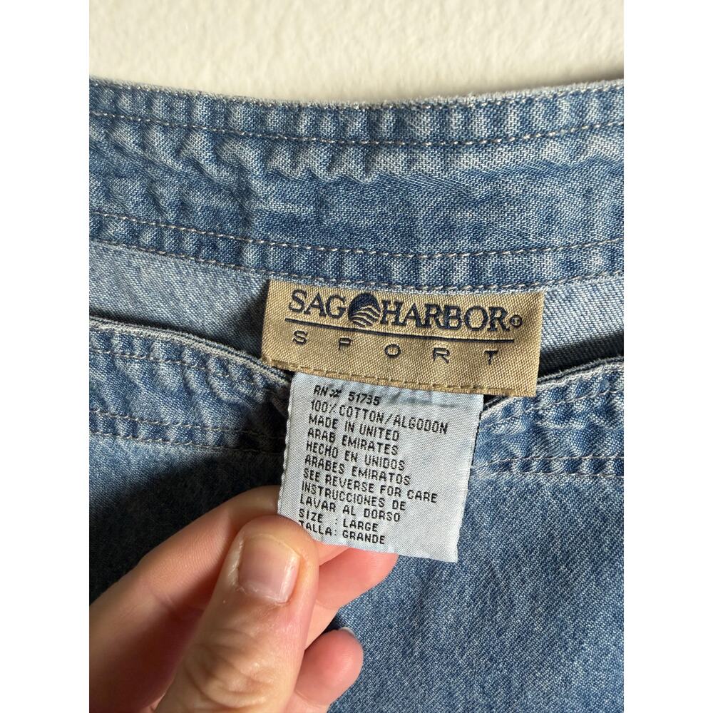 Vintage Sag Harbor Denim Overall Jumper Dress Womens Large Medium Wash Midi Maxi - Picture 2 of 5